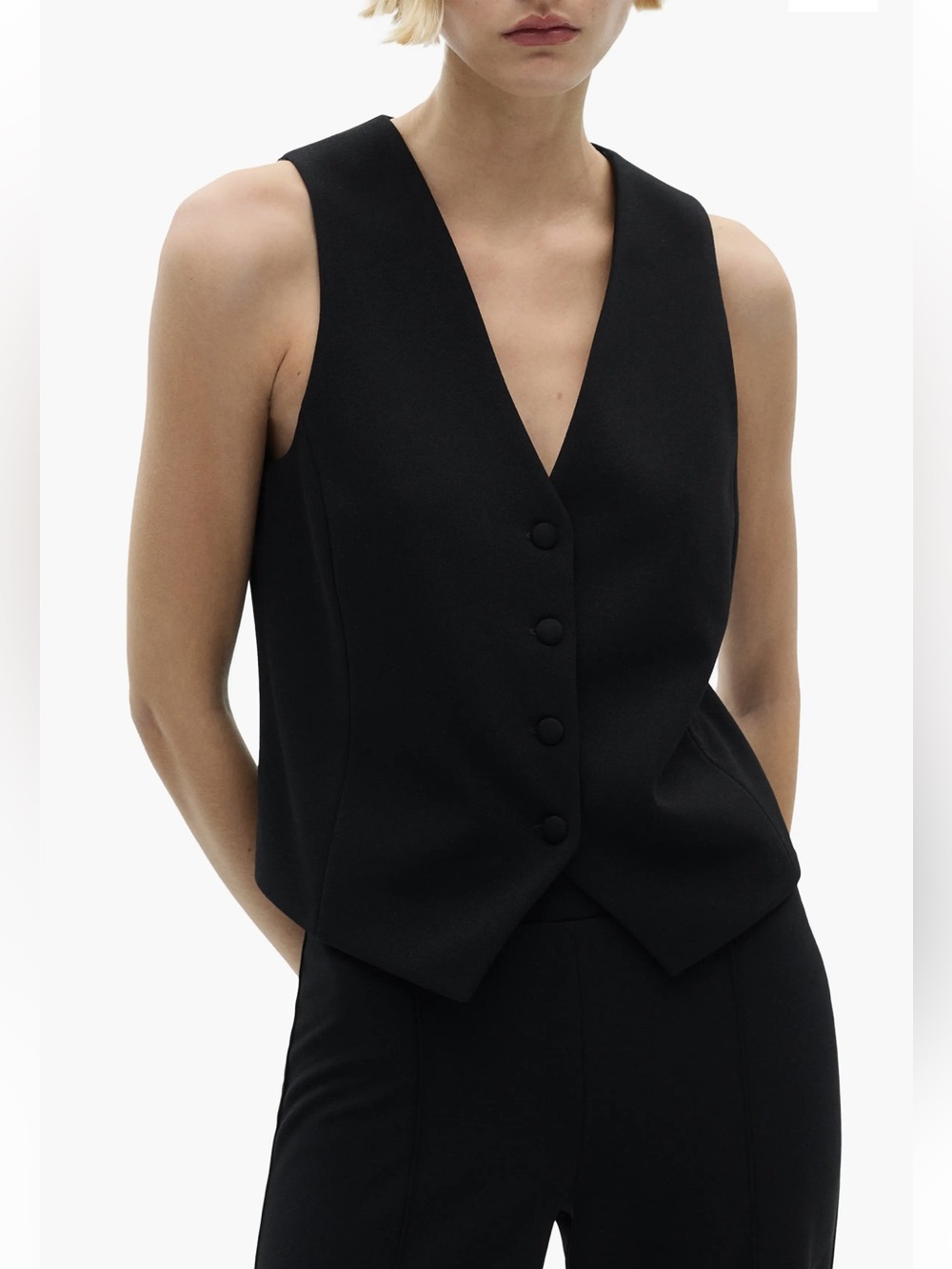 NWT MANGO Black Sleeveless Button-Front Vest Crop Top, Size Medium